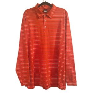 Nike Golf Mens Dri Fit UV Polo Shirt Red Long Sleeve Striped Top Size XL
